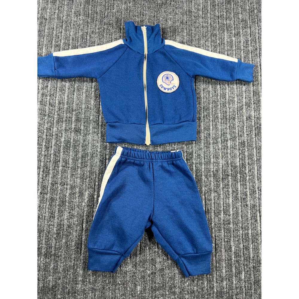 VINTAGE NFL Dallas Cowboys Tracksuit Baby 6-9 Months Blue White Full Zip Joggers